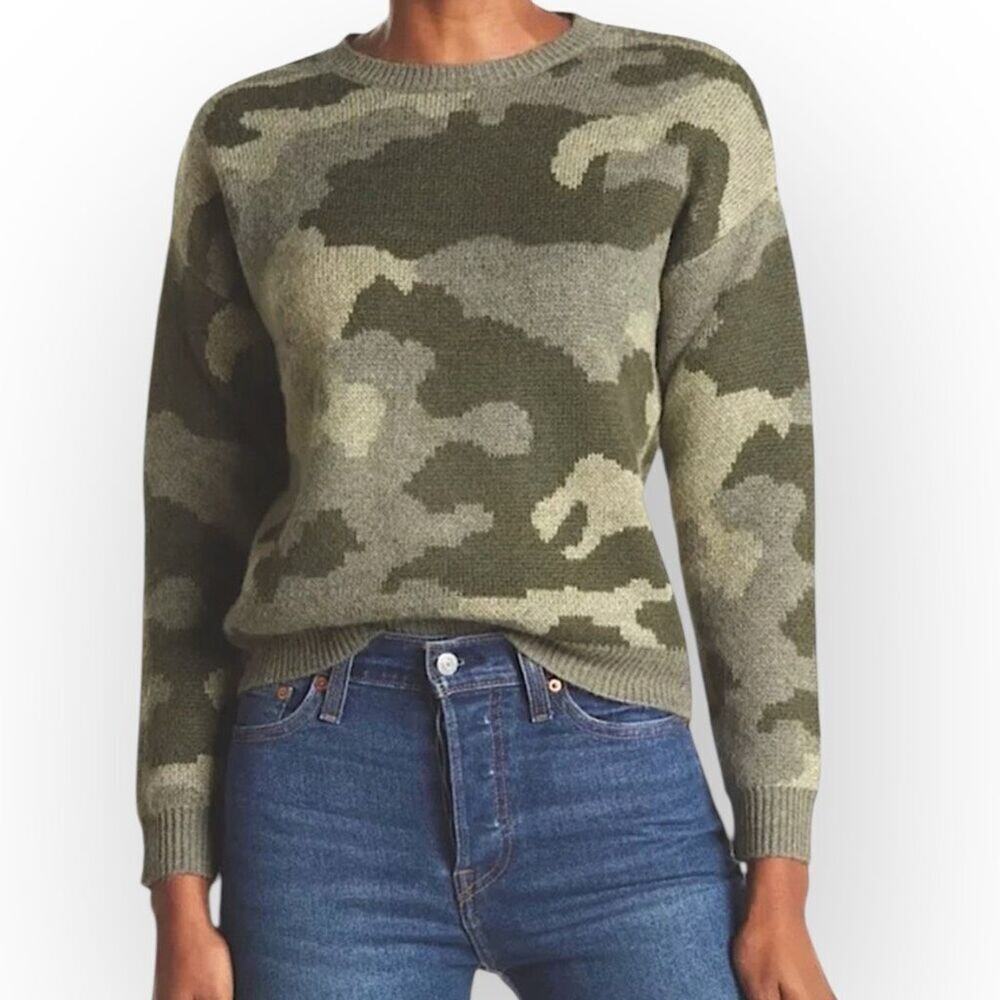 Lucky Brand Crew Neck Pullover Sweater Women’s Size Large Green Camouflage